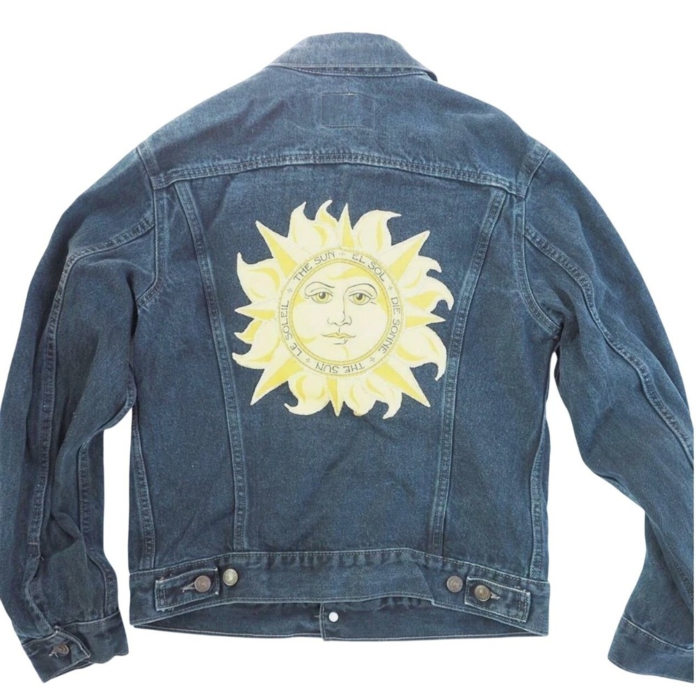 Vintage‎ Levis Denim Trucker Jacket Sunshine Print The Sun Blue Size M